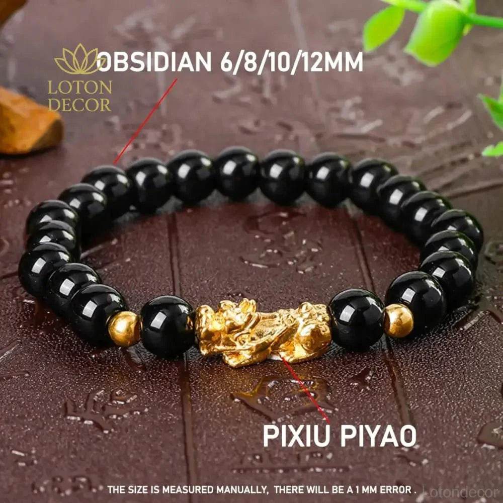 Gold Pi Yao Feng Shui Bracelet – Black Obsidian Amulet - Loton Decor
