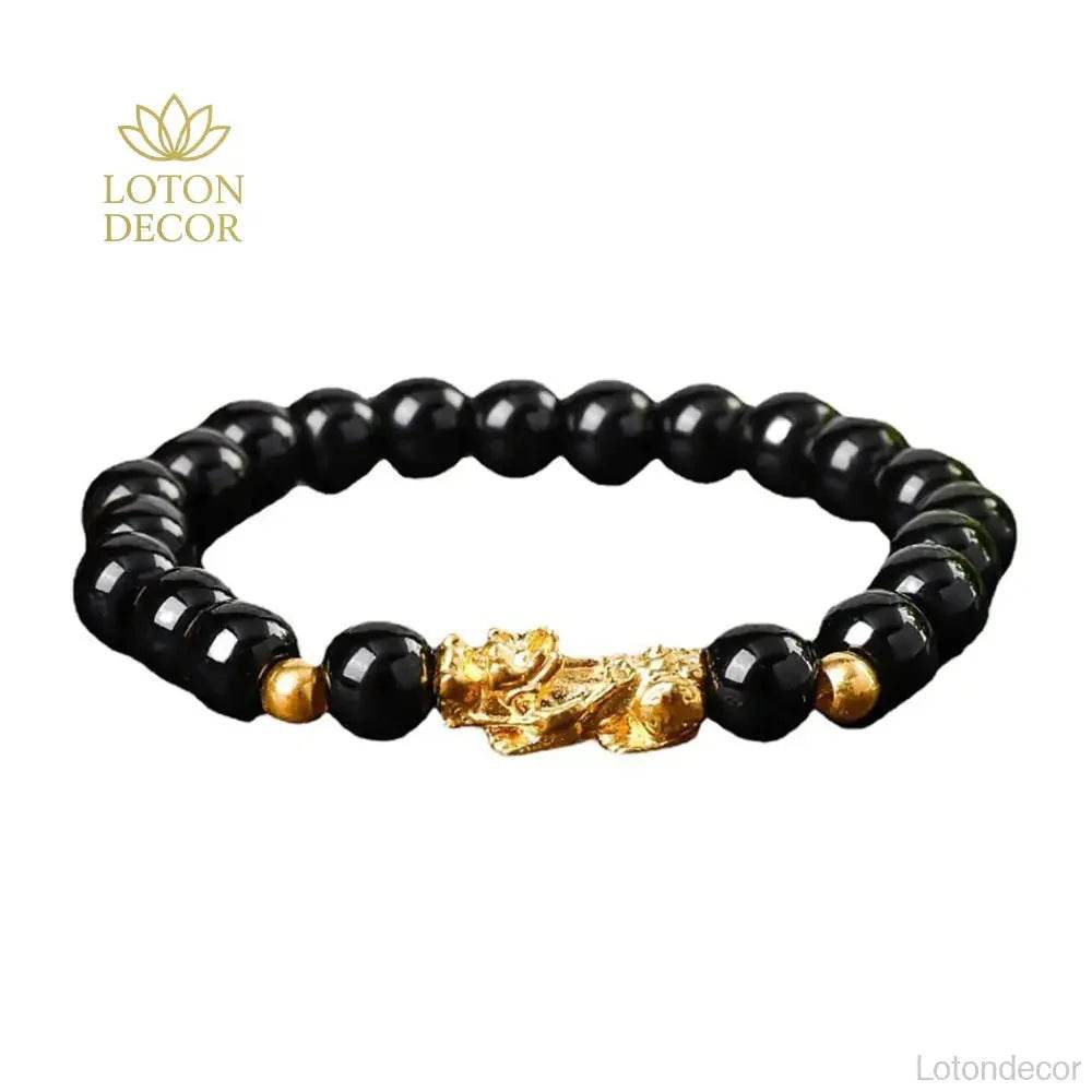 Gold Pi Yao Feng Shui Bracelet – Black Obsidian Amulet - Loton Decor