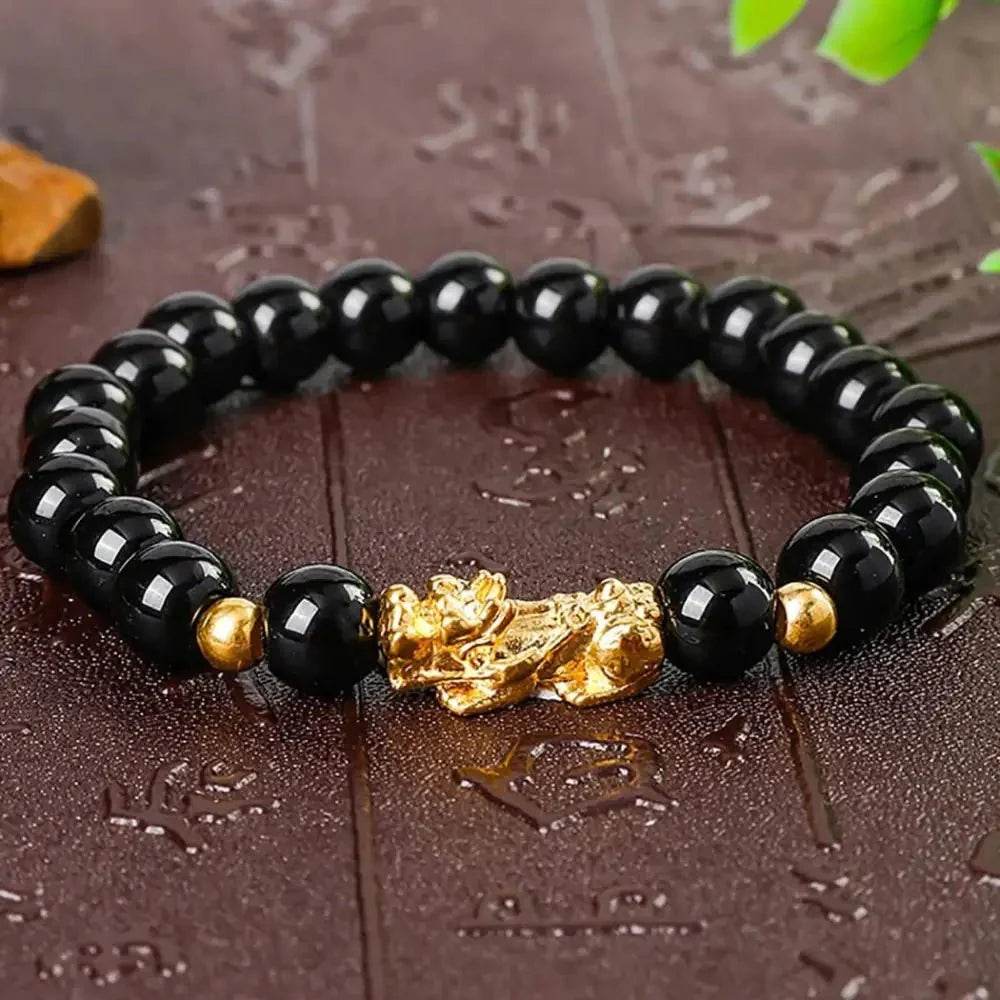 Gold Pi Yao Feng Shui Bracelet – Black Obsidian Amulet - Loton Decor