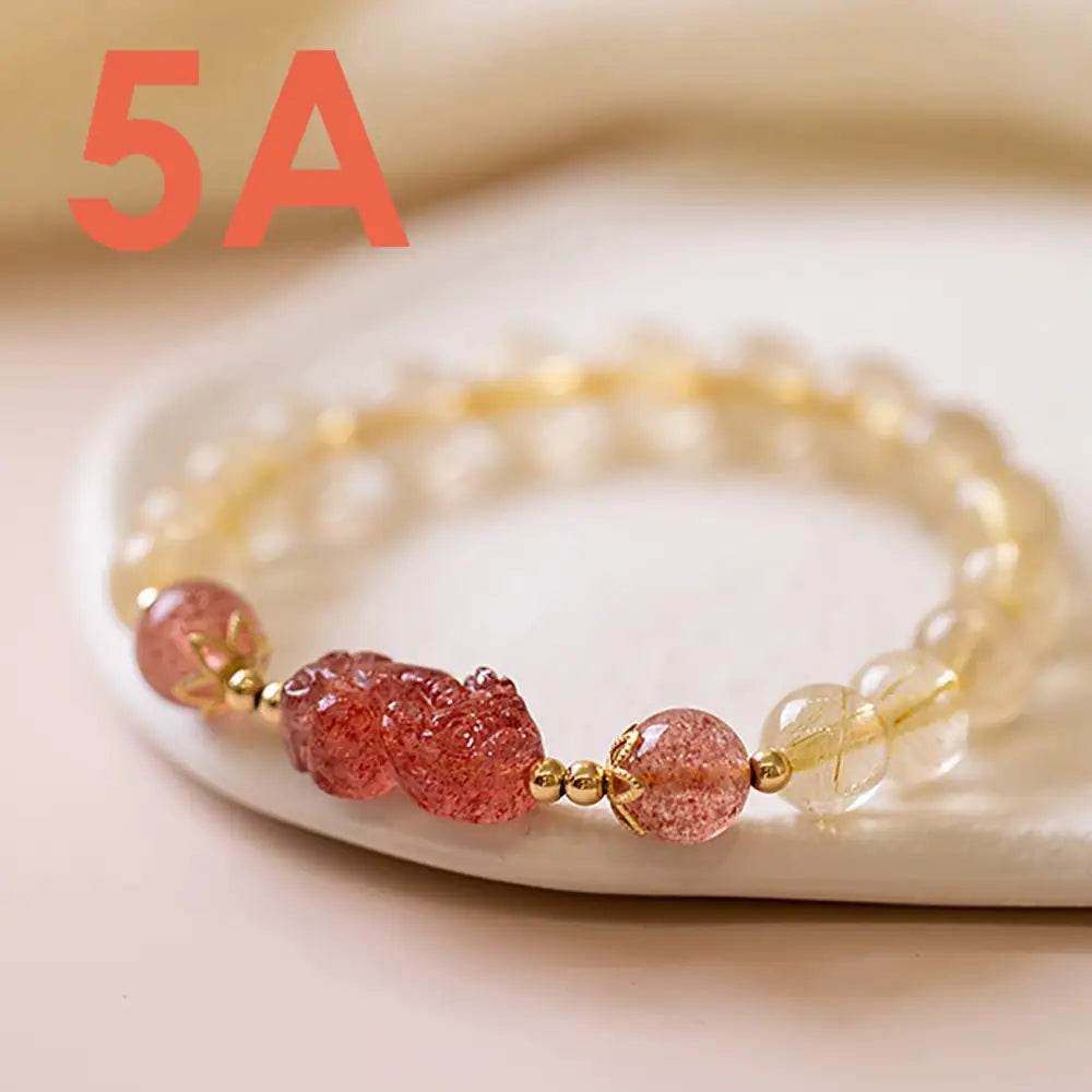 Gold Rutilated Crystal Pi Xiu Bracelet Strawberry Pi Yao Feng Shui Bracelet Hair of Venus Natural Gem Wealth Amulet - Loton Decor
