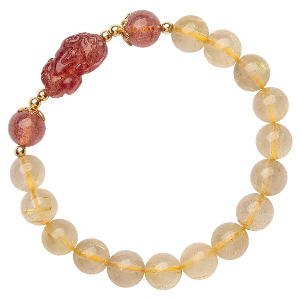 Gold Rutilated Crystal Pi Xiu Bracelet Strawberry Pi Yao Feng Shui Bracelet Hair of Venus Natural Gem Wealth Amulet - Loton Decor