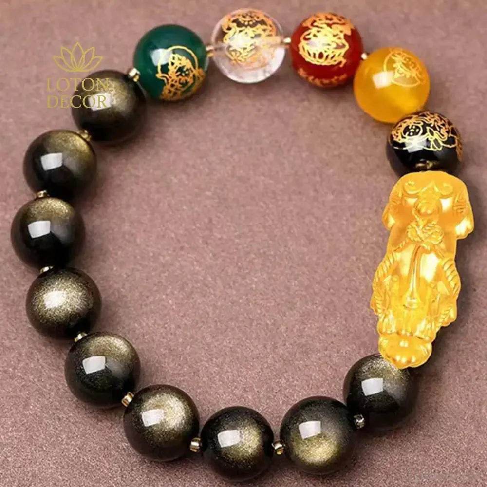 Golden Obsidian Pixiu Bracelet – Feng Shui Wealth Talisman - Loton Decor