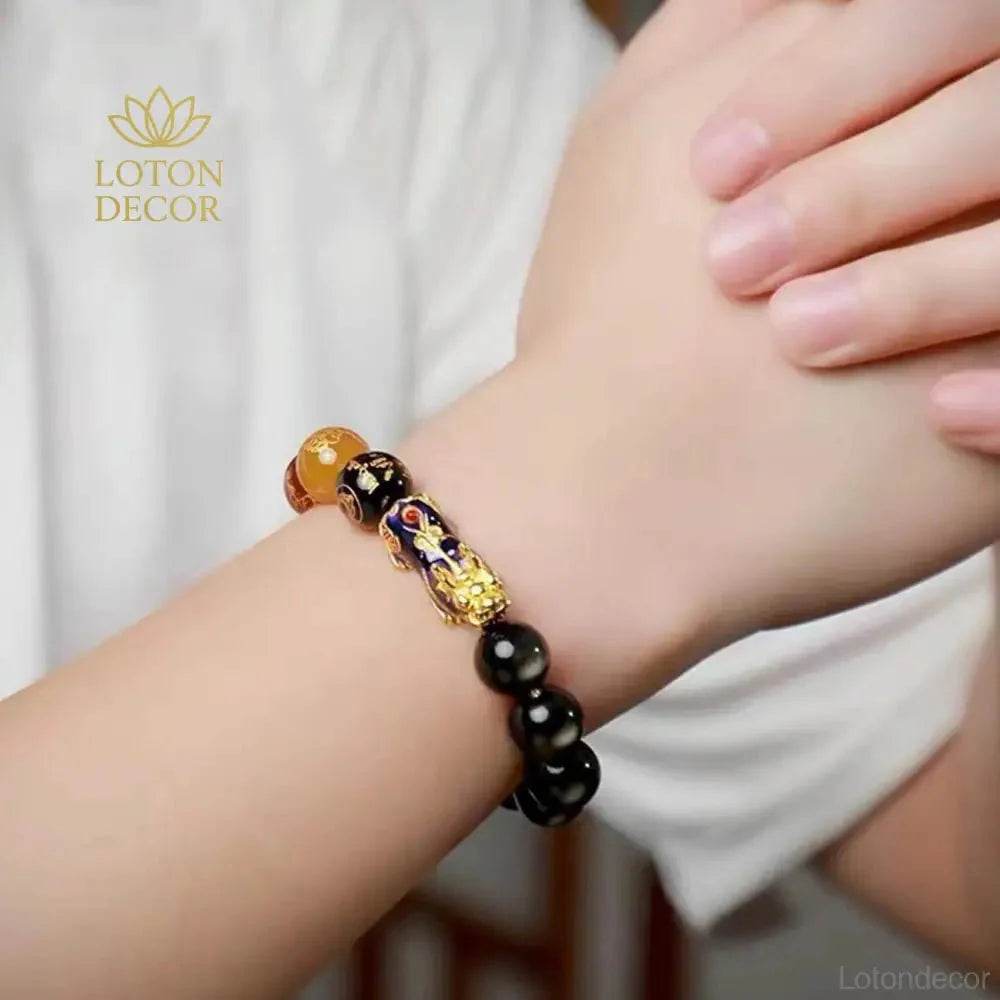 Golden Obsidian Pixiu Bracelet – Feng Shui Wealth Talisman - Loton Decor