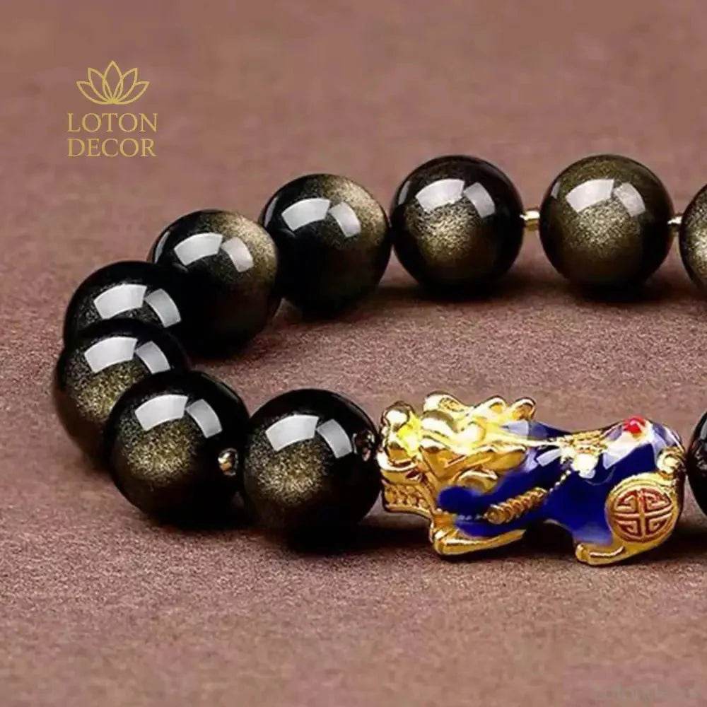 Golden Obsidian Pixiu Bracelet – Feng Shui Wealth Talisman - Loton Decor