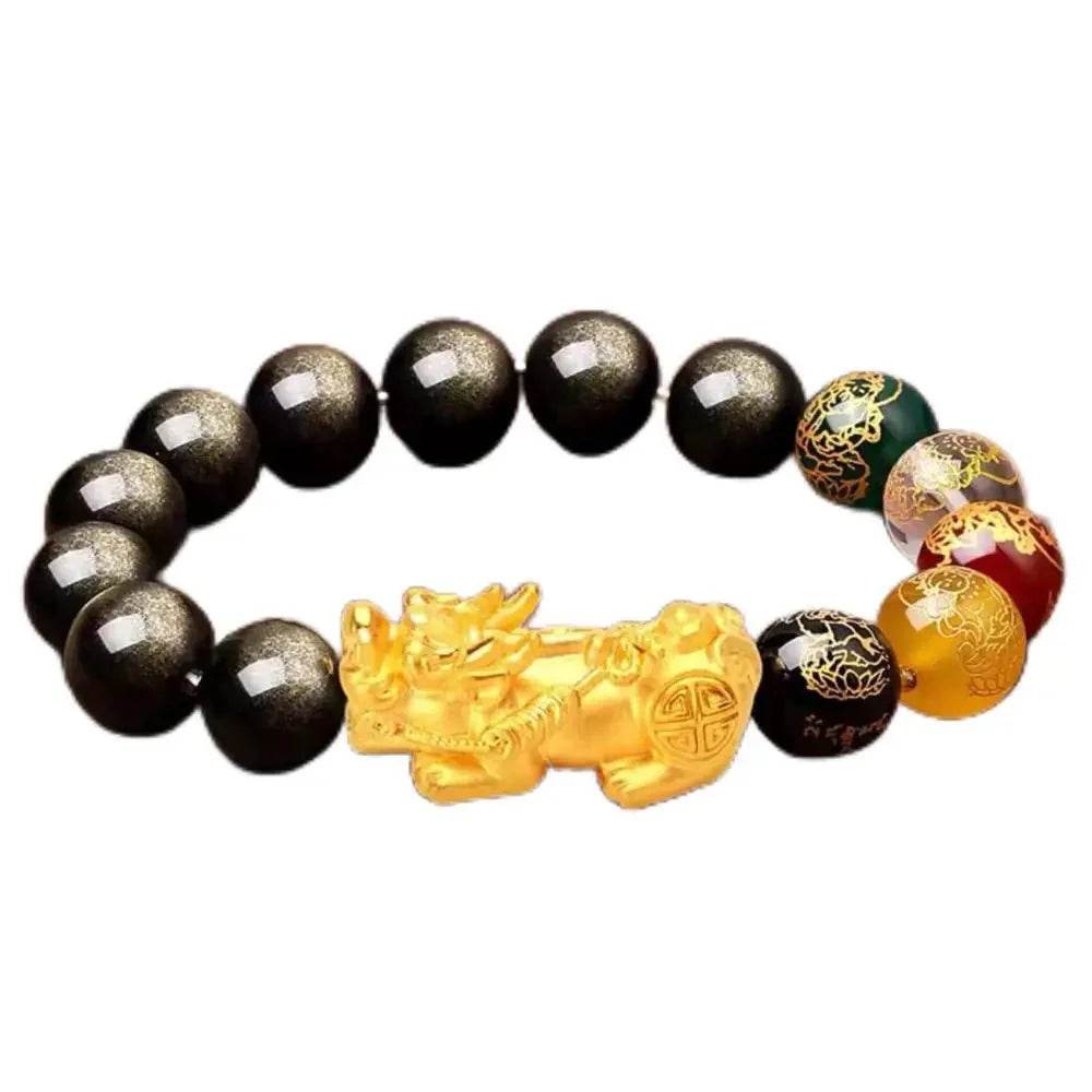 Golden Obsidian Pixiu Bracelet – Feng Shui Wealth Talisman - Loton Decor