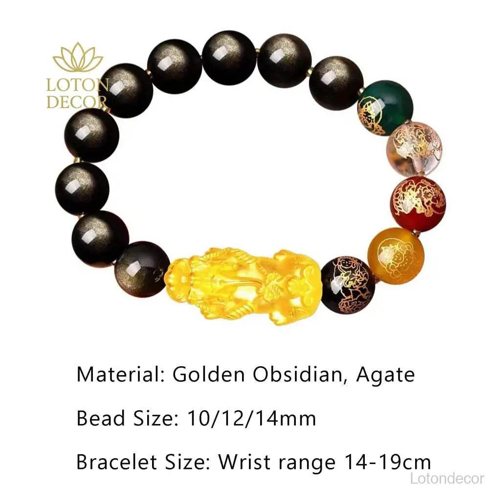 Golden Obsidian Pixiu Bracelet – Feng Shui Wealth Talisman - Loton Decor