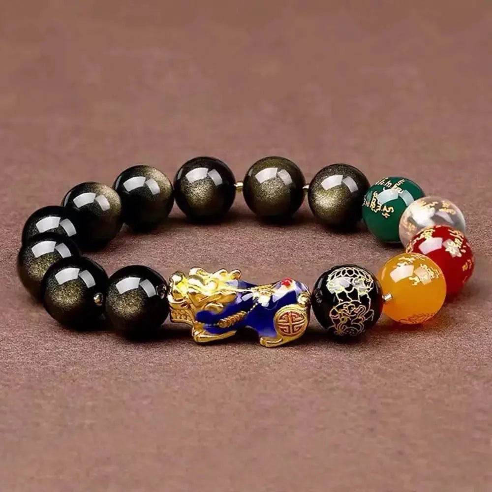 Golden Obsidian Pixiu Bracelet – Feng Shui Wealth Talisman - Loton Decor