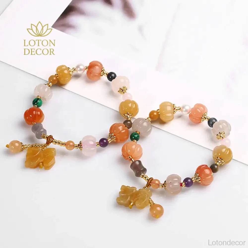 Golden Silk Jade Bracelet – Pumpkin Hulu Pixiu Lucky Wealth Charm - Loton Decor
