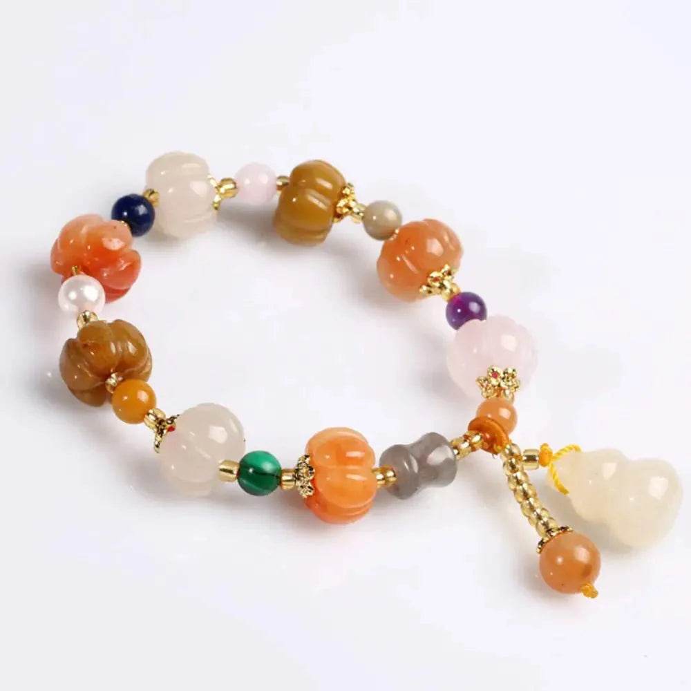 Golden Silk Jade Bracelet – Pumpkin Hulu Pixiu Lucky Wealth Charm - Loton Decor