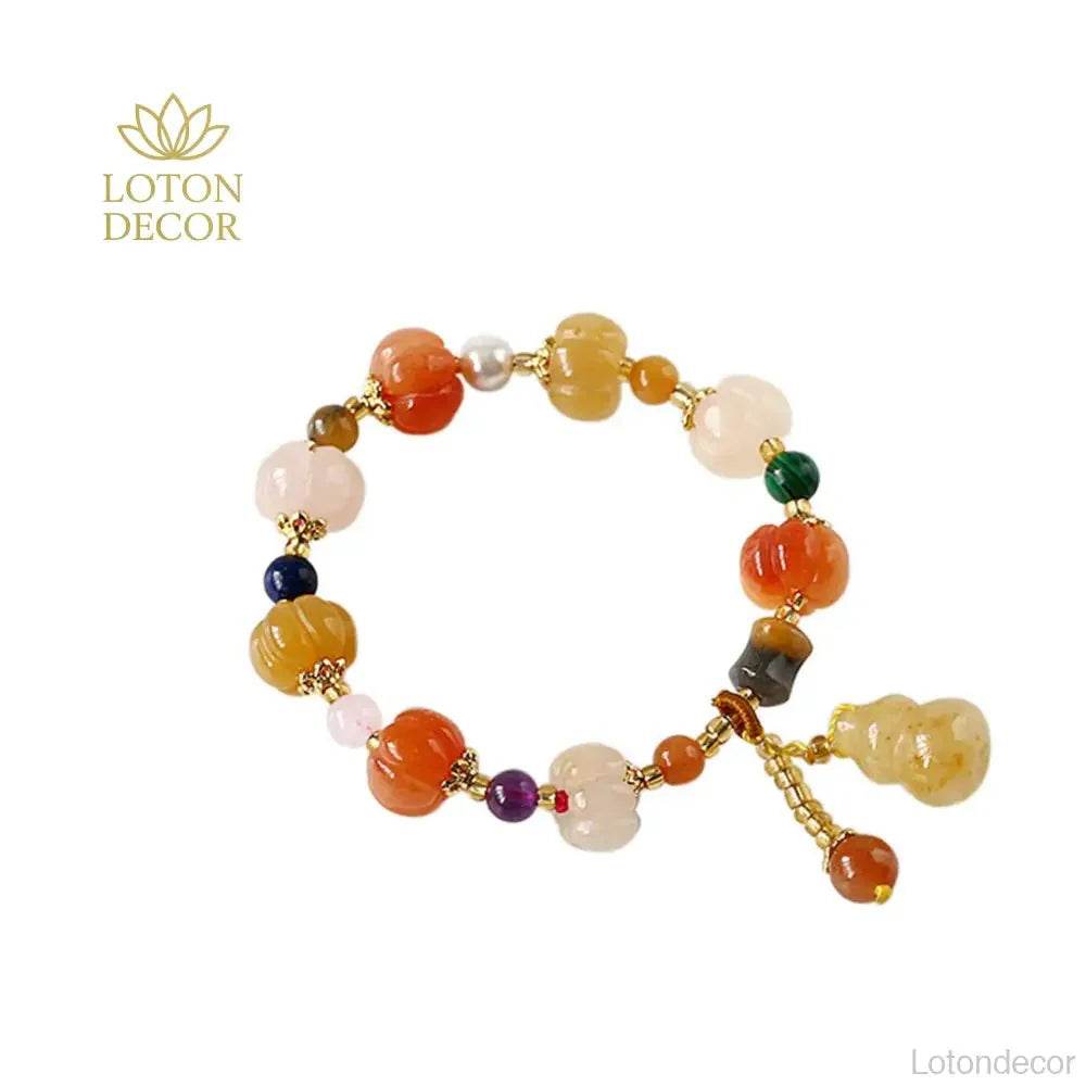 Golden Silk Jade Bracelet – Pumpkin Hulu Pixiu Lucky Wealth Charm - Loton Decor