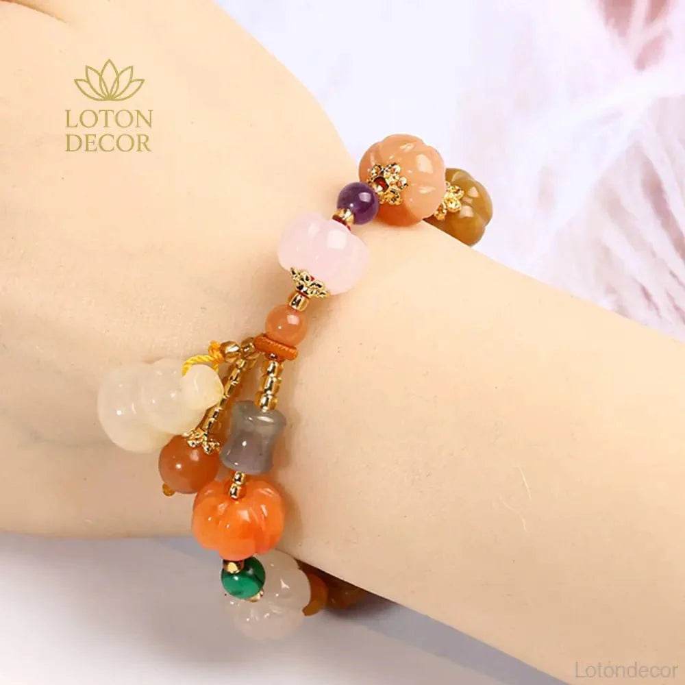 Golden Silk Jade Bracelet – Pumpkin Hulu Pixiu Lucky Wealth Charm - Loton Decor
