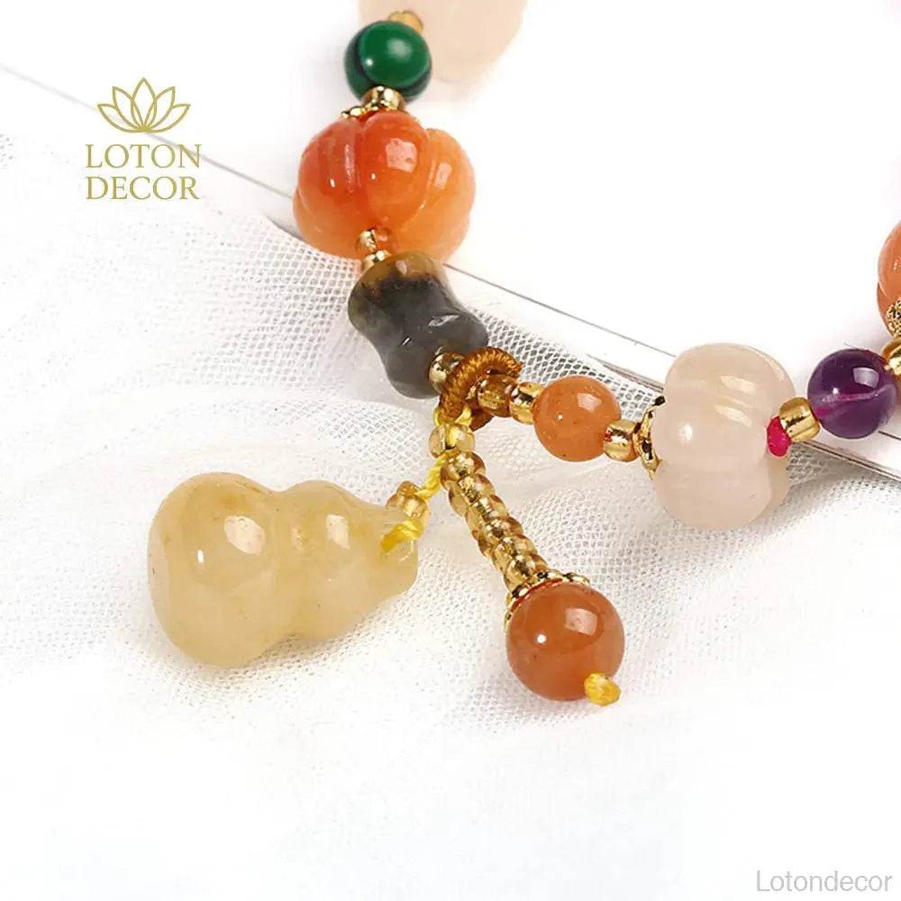 Golden Silk Jade Bracelet – Pumpkin Hulu Pixiu Lucky Wealth Charm - Loton Decor