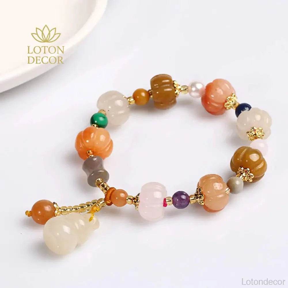 Golden Silk Jade Bracelet – Pumpkin Hulu Pixiu Lucky Wealth Charm - Loton Decor