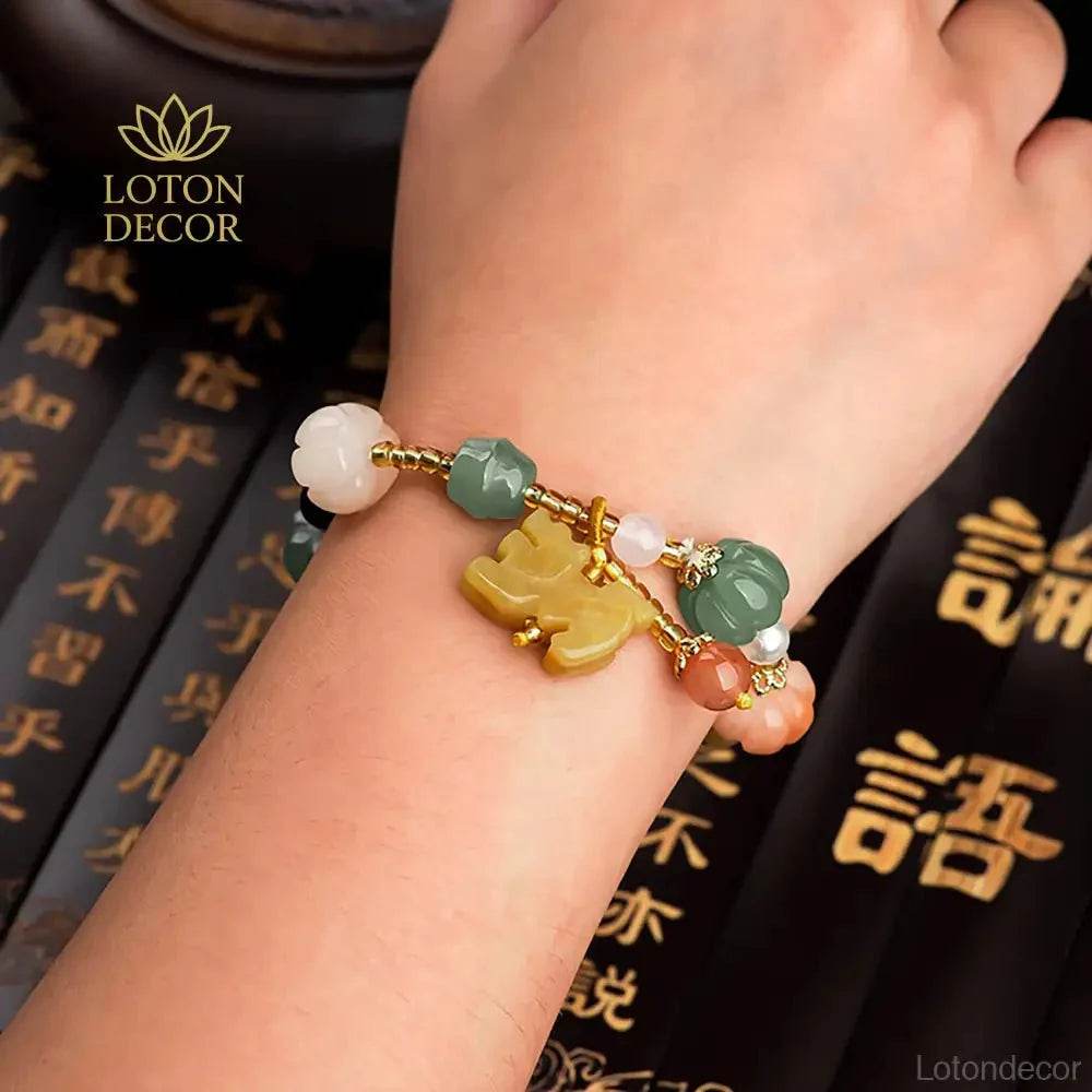 Golden Silk Jade Pixiu Bracelet – Fortune Chakra Amulet - Loton Decor