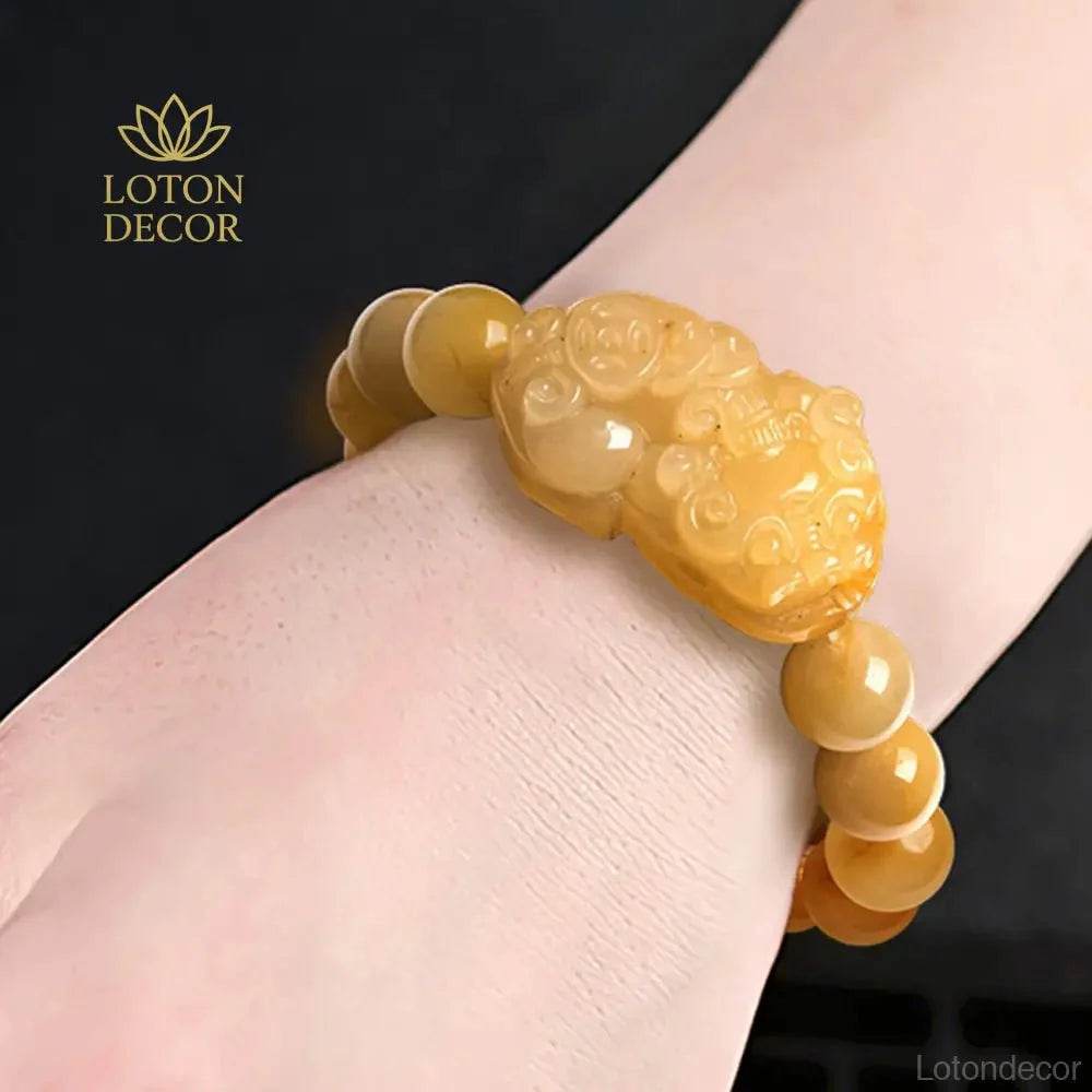 Golden Silk Jade Pixiu Bracelet – Wealth & Fortune Bangle - Loton Decor