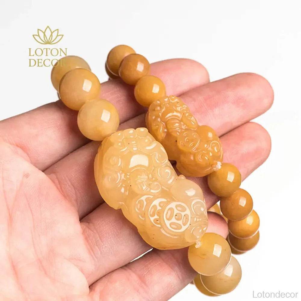 Golden Silk Jade Pixiu Bracelet – Wealth & Fortune Bangle - Loton Decor