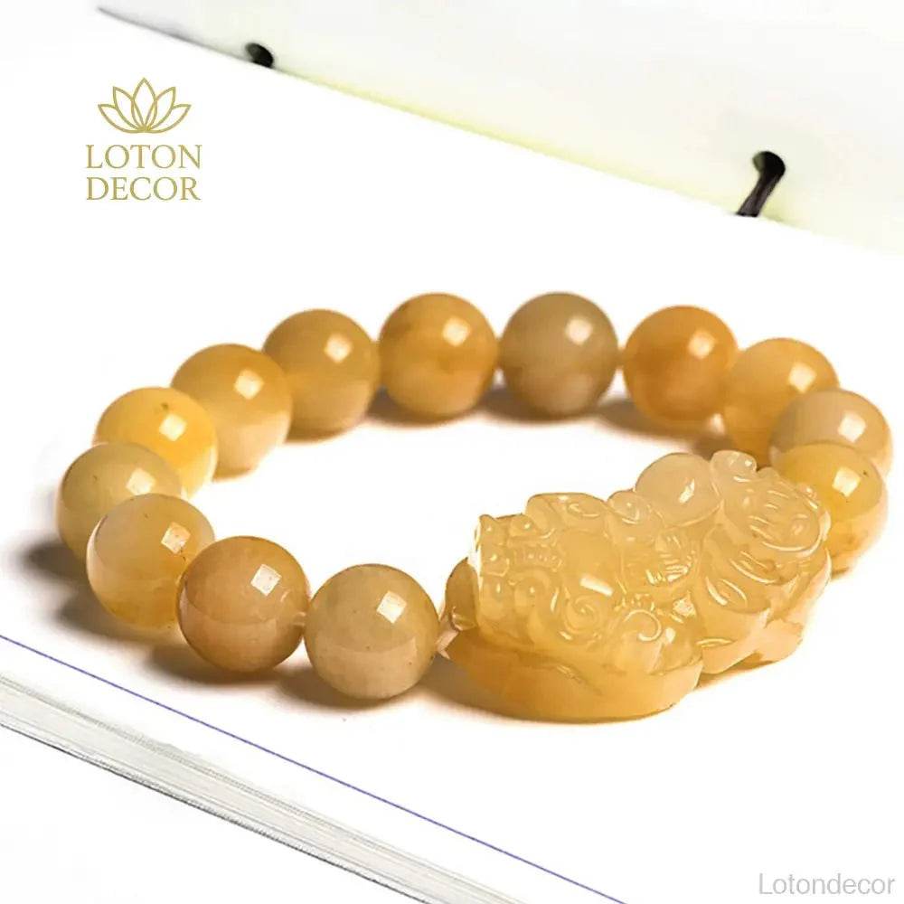 Golden Silk Jade Pixiu Bracelet – Wealth & Fortune Bangle - Loton Decor