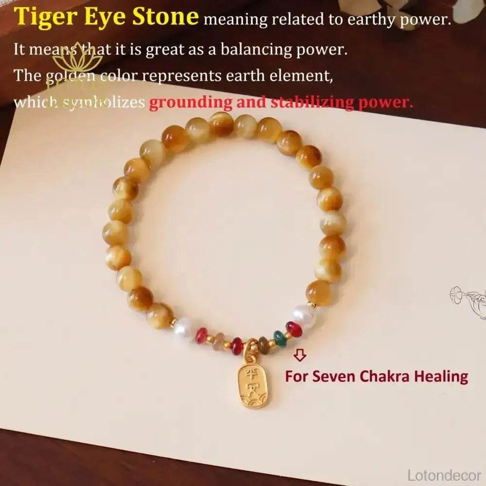 Golden Tiger Eye Stone Bracelet Jade Gourd Wu Lou Calabash Charm Bracelet 6MM Vacation Feng Shui Amulet - Loton Decor
