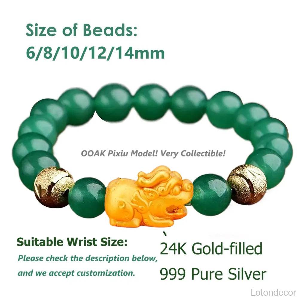 Green Aventurine Golden Pi Xiu Bracelet Chakra Balance Gem Feng Shui Wealth Crystal Bracelet Prosperity - Loton Decor