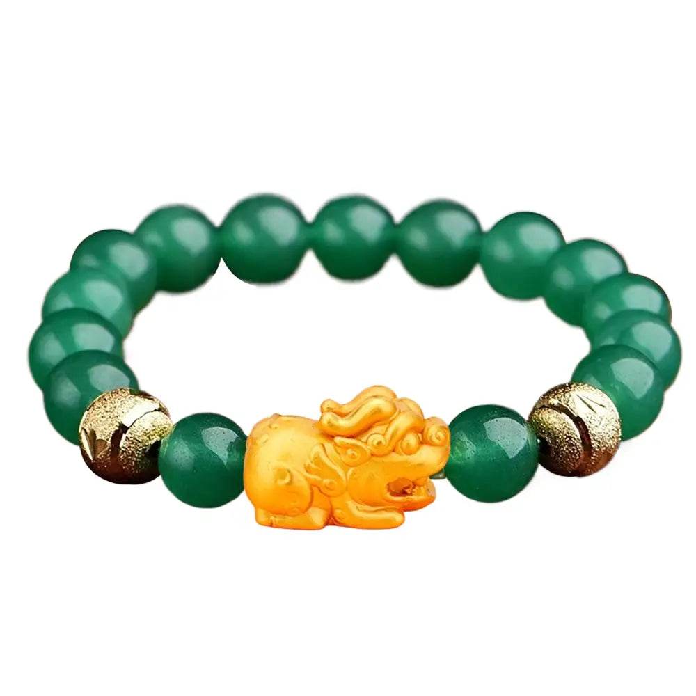 Green Aventurine Golden Pi Xiu Bracelet Chakra Balance Gem Feng Shui Wealth Crystal Bracelet Prosperity - Loton Decor