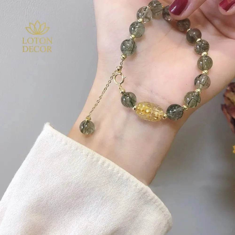 Green Hair Crystal Pixiu Bracelet – Retro Lucky Wealth Bangle for Women - Loton Decor