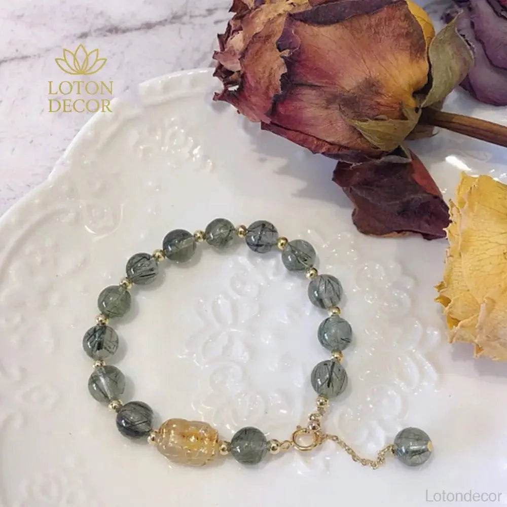Green Hair Crystal Pixiu Bracelet – Retro Lucky Wealth Bangle for Women - Loton Decor