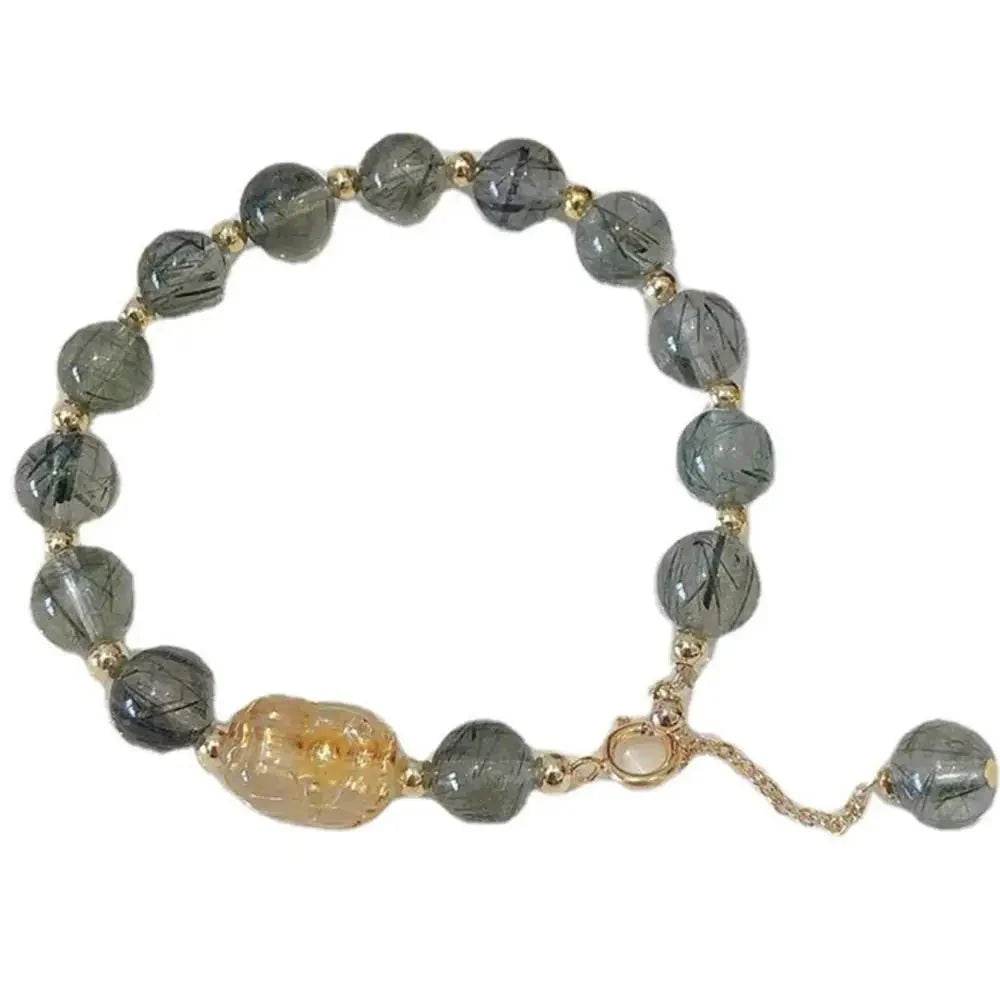 Green Hair Crystal Pixiu Bracelet – Retro Lucky Wealth Bangle for Women - Loton Decor
