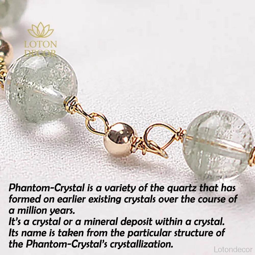 Green Phantom Crystal Bracelet – 14K Gold Wealth Charm - Loton Decor