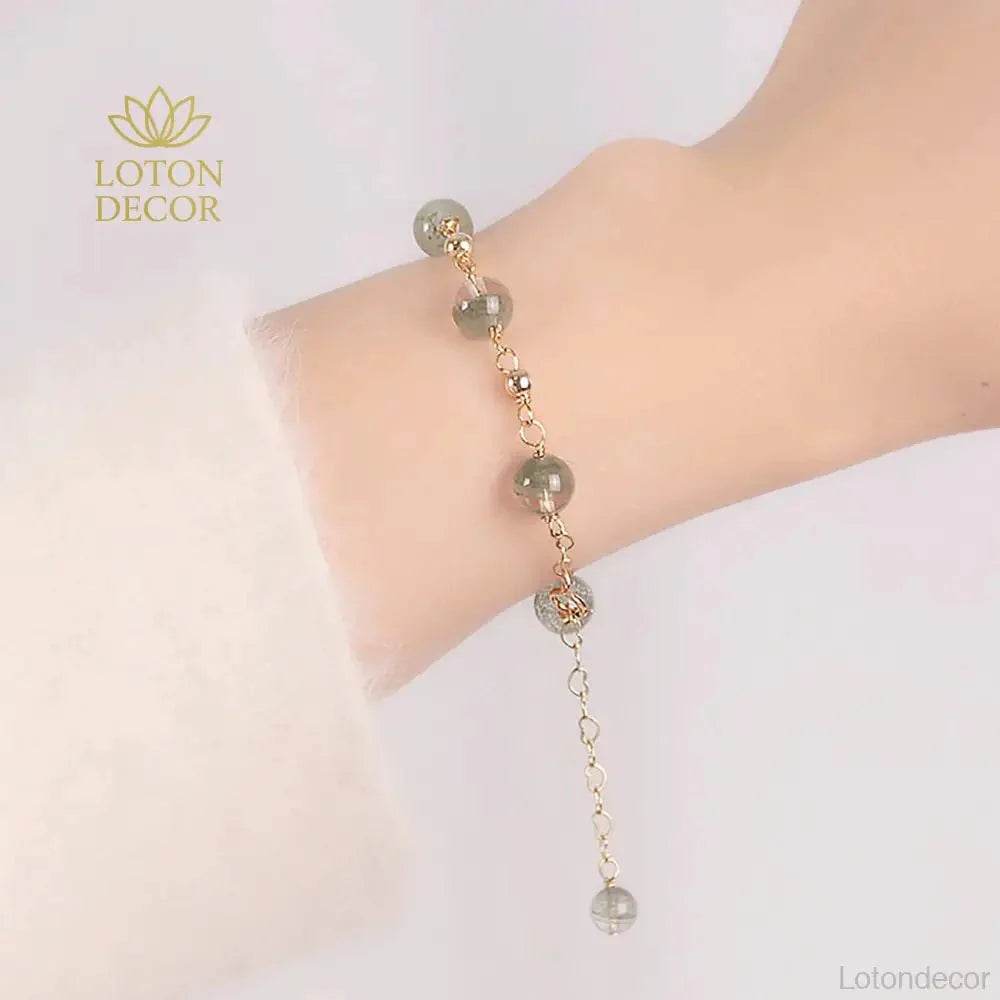 Green Phantom Crystal Bracelet – 14K Gold Wealth Charm - Loton Decor
