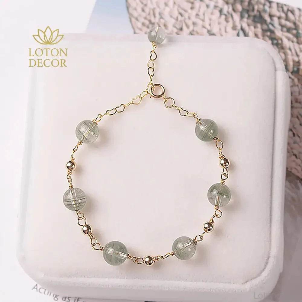 Green Phantom Crystal Bracelet – 14K Gold Wealth Charm - Loton Decor