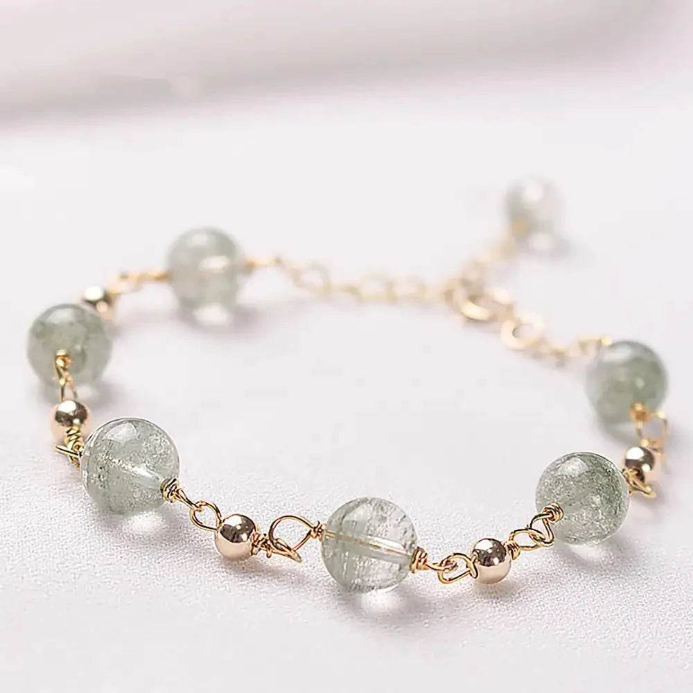 Green Phantom Crystal Bracelet – 14K Gold Wealth Charm - Loton Decor