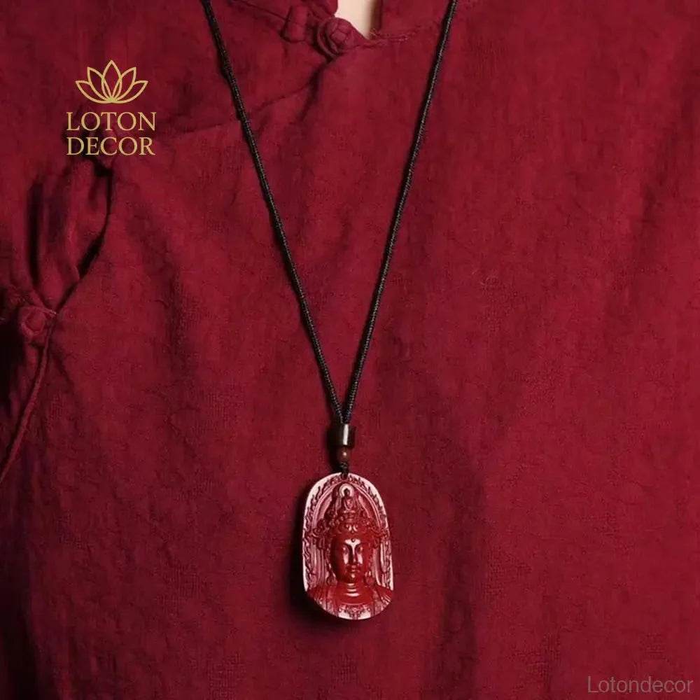 Guanyin Cinnabar Necklace – Feng Shui Buddha Pendant Amulet - Loton Decor