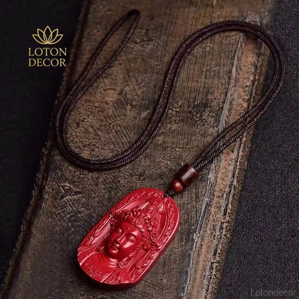 Guanyin Cinnabar Necklace – Feng Shui Buddha Pendant Amulet - Loton Decor