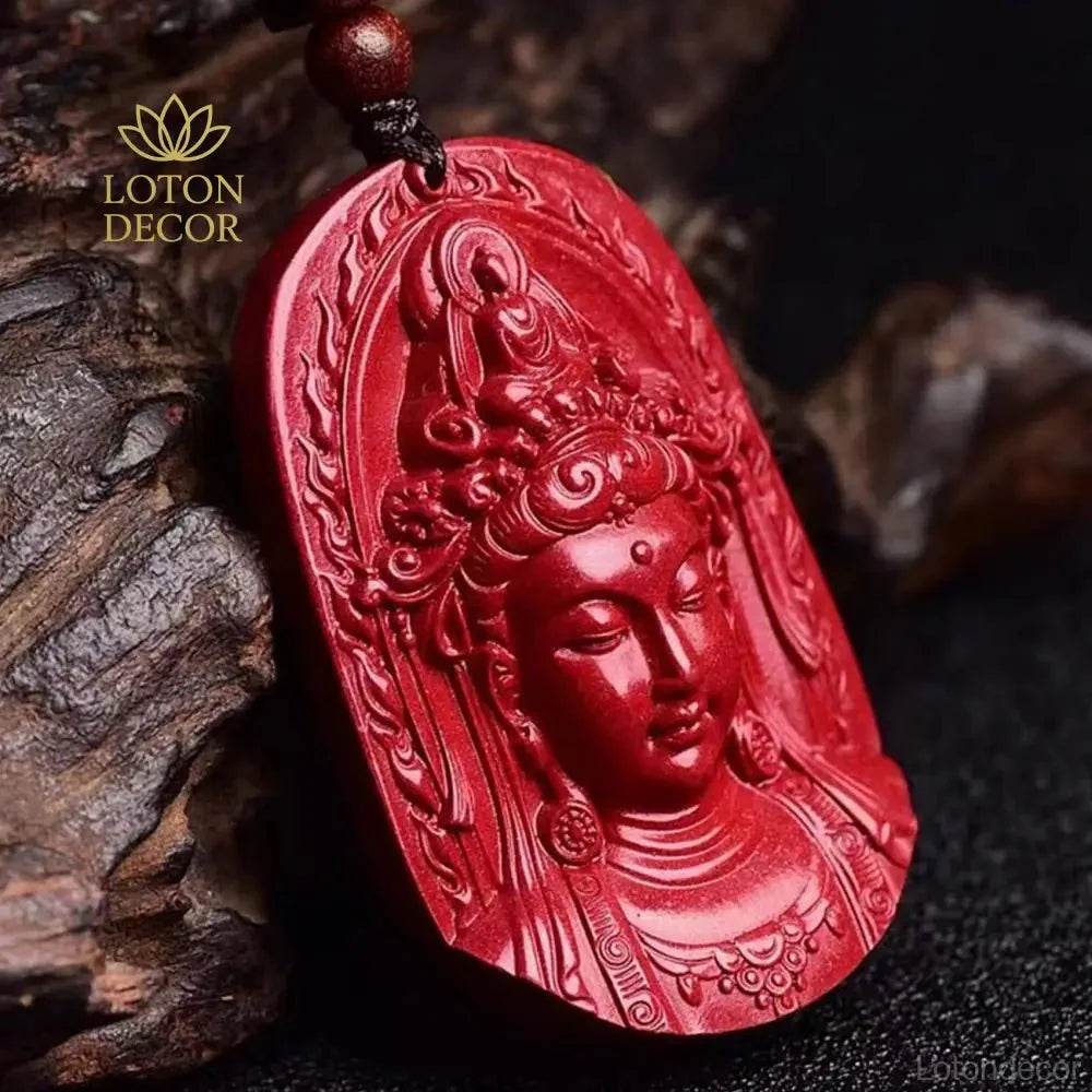 Guanyin Cinnabar Necklace – Feng Shui Buddha Pendant Amulet - Loton Decor
