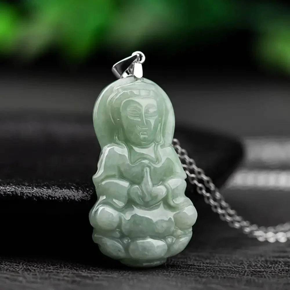 Guanyin Jade Pendant Necklace – Feng Shui Luck Amulet Jewelry - Loton Decor