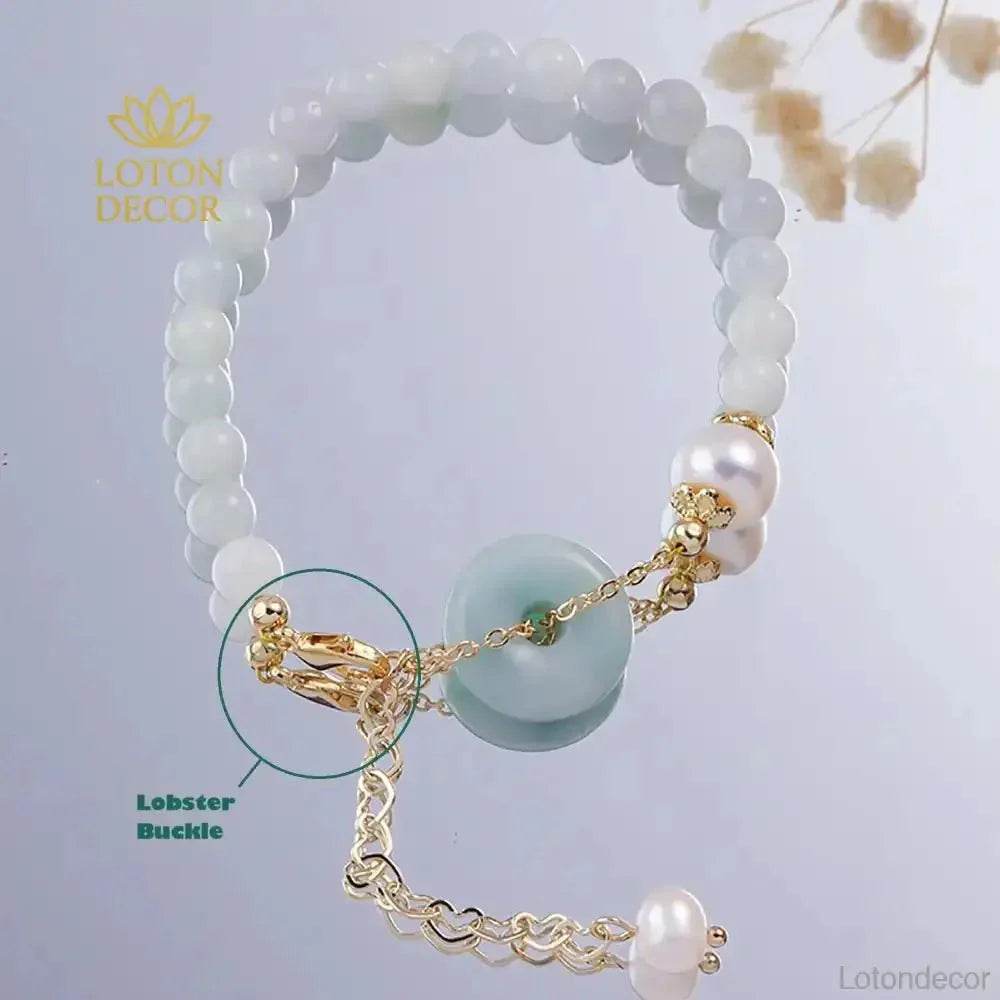 Harmony Buckle Jade Bracelet Beaded Level A Fei Cui Jade Donut Crystal Bracelet - Loton Decor