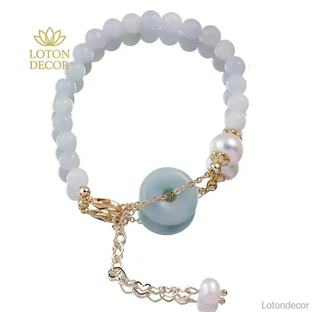 Harmony Buckle Jade Bracelet Beaded Level A Fei Cui Jade Donut Crystal Bracelet - Loton Decor