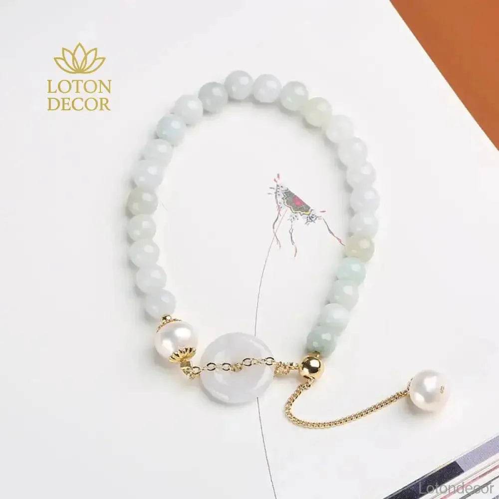 Harmony Buckle Jade Bracelet Beaded Level A Fei Cui Jade Donut Crystal Bracelet - Loton Decor