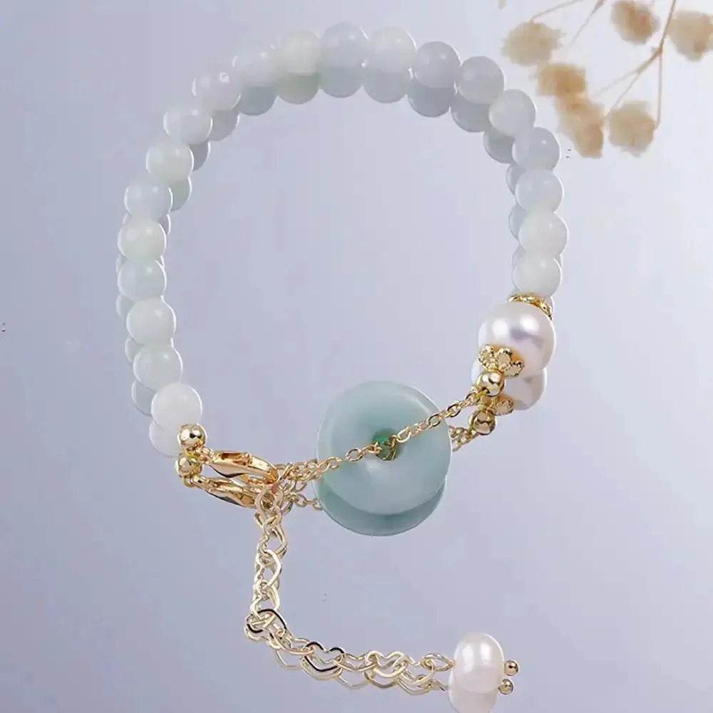 Harmony Buckle Jade Bracelet Beaded Level A Fei Cui Jade Donut Crystal Bracelet - Loton Decor