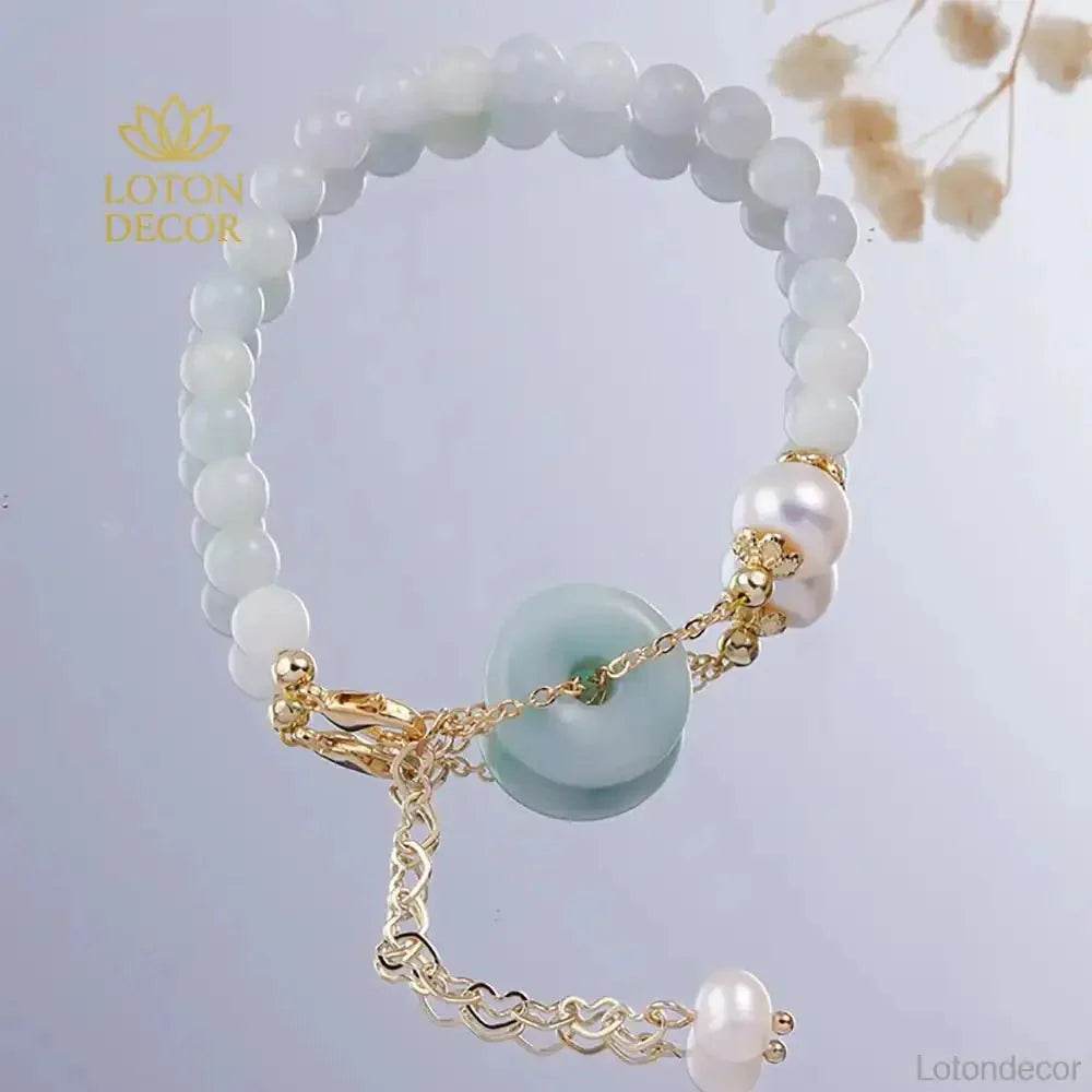 Harmony Buckle Jade Bracelet Beaded Level A Fei Cui Jade Donut Crystal Bracelet - Loton Decor