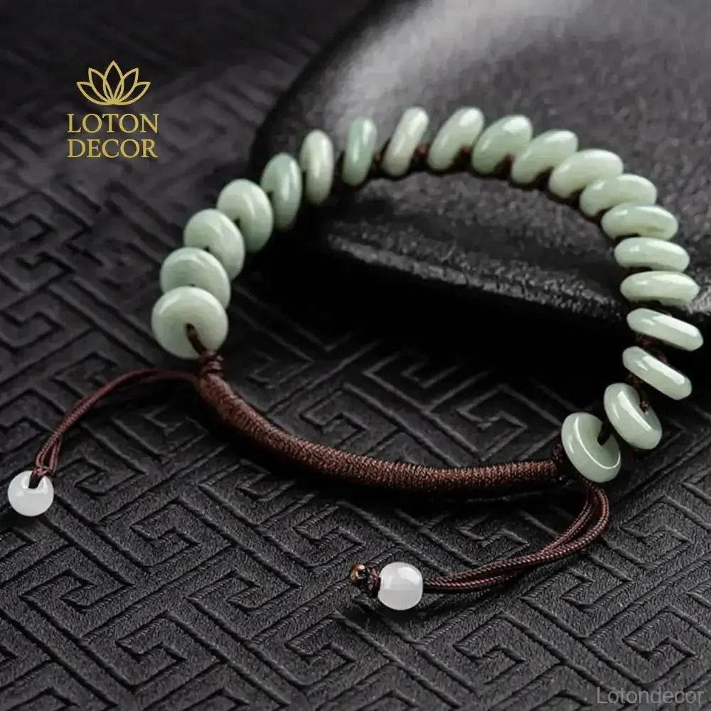 Harmony Jade Beaded Bracelet – Green Feng Shui Luck Amulet - Loton Decor