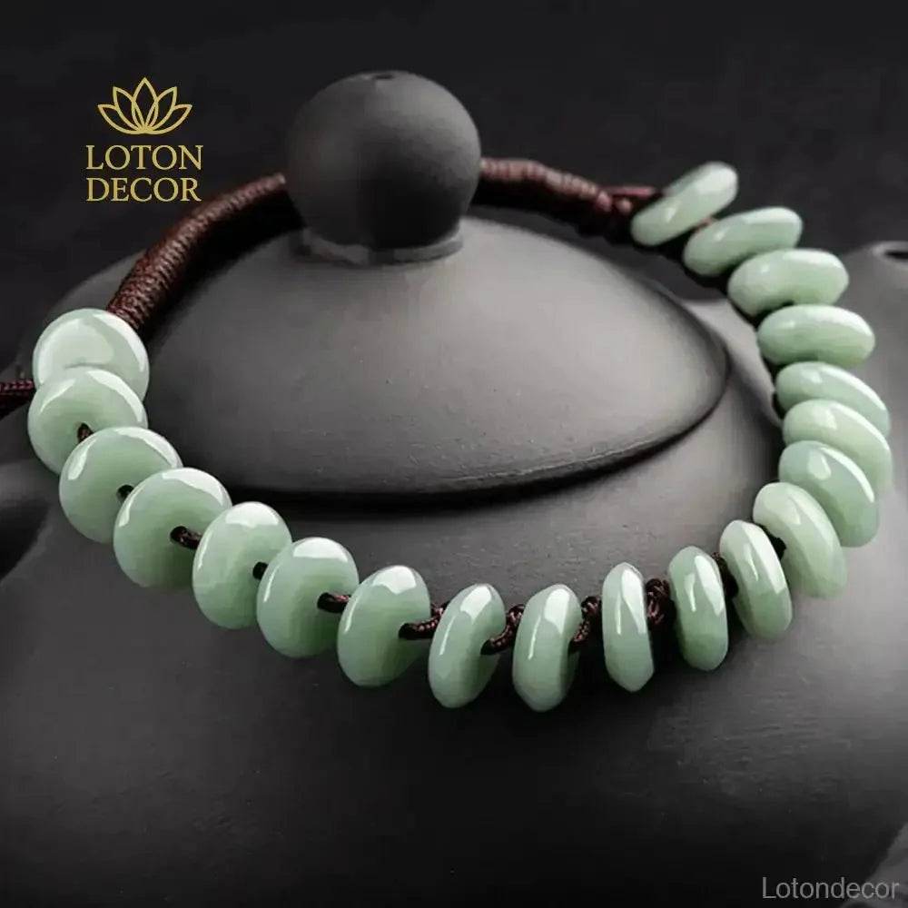 Harmony Jade Beaded Bracelet – Green Feng Shui Luck Amulet - Loton Decor