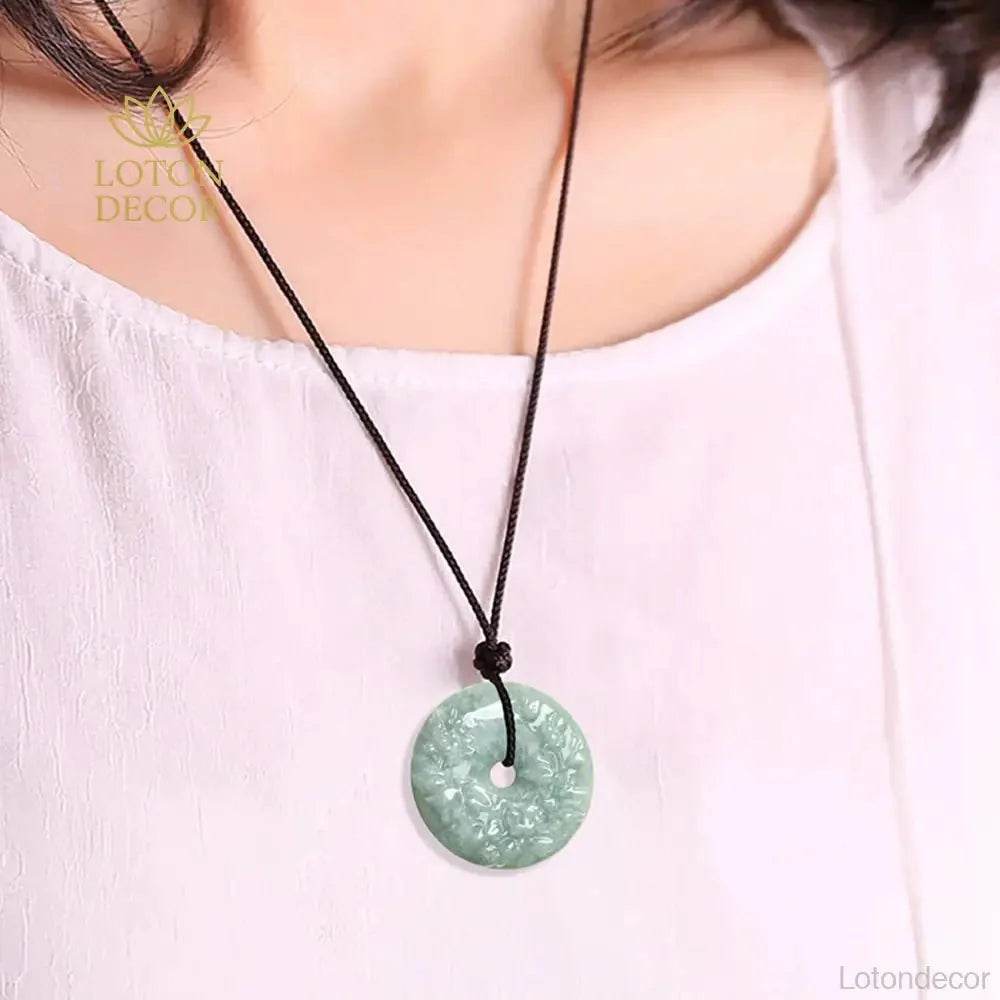 Harmony Jade Bean Pendant – Prosperity Flower Amulet - Loton Decor