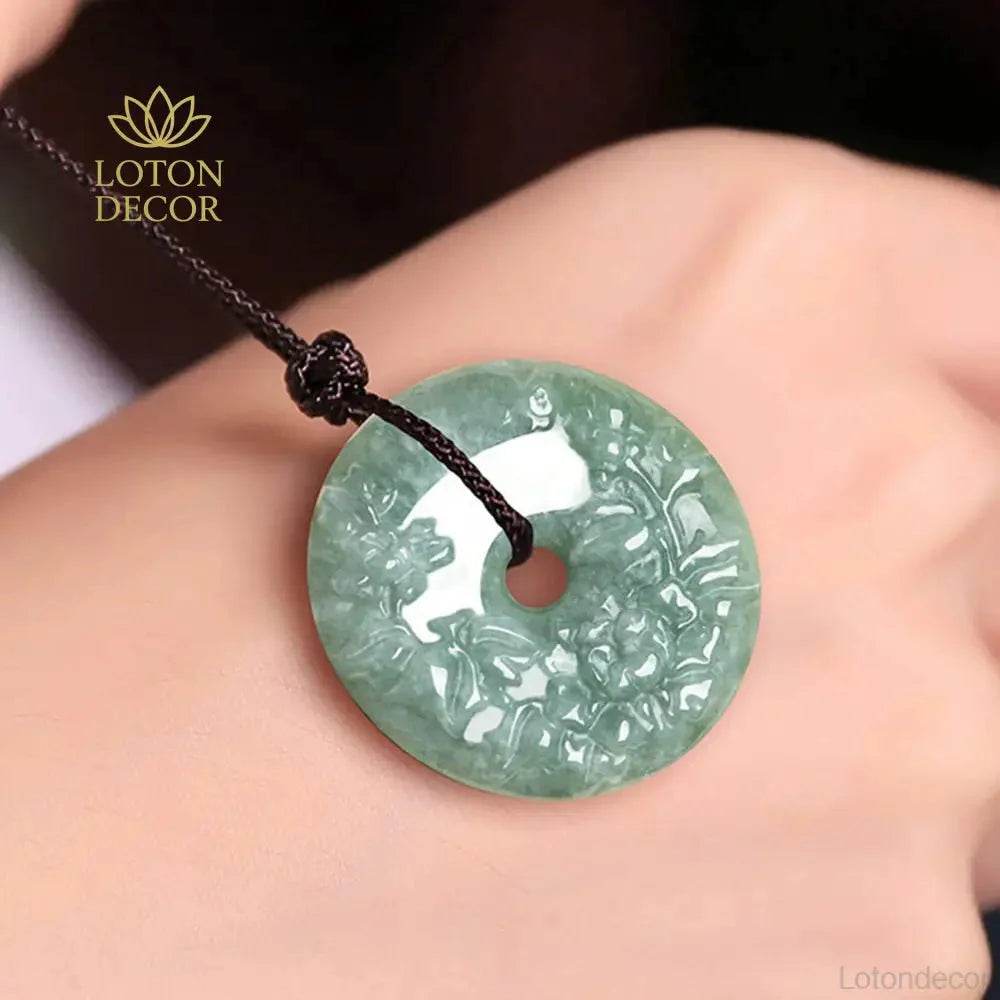 Harmony Jade Bean Pendant – Prosperity Flower Amulet - Loton Decor