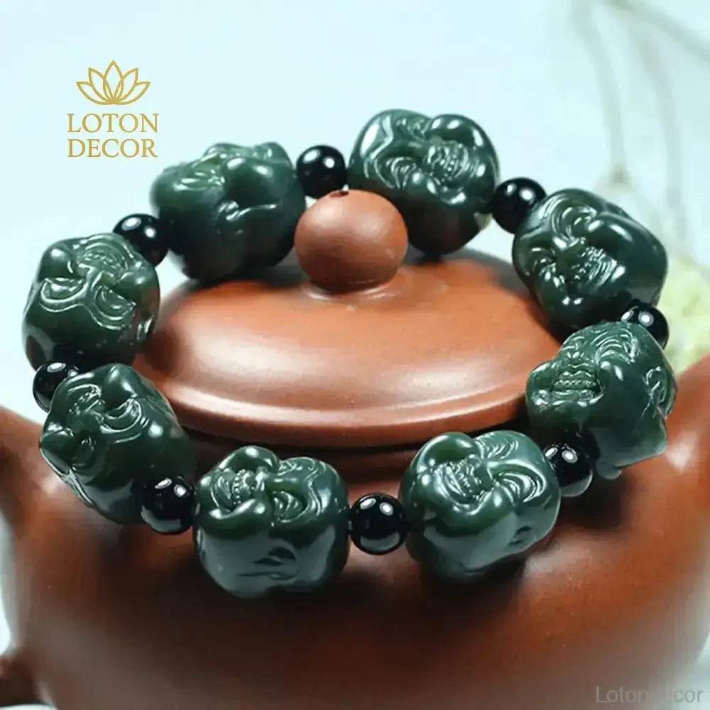 Hetian Jade Buddha Bracelet – Green Luck Beads for Men - Loton Decor