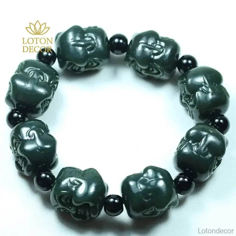 Hetian Jade Buddha Bracelet – Green Luck Beads for Men - Loton Decor