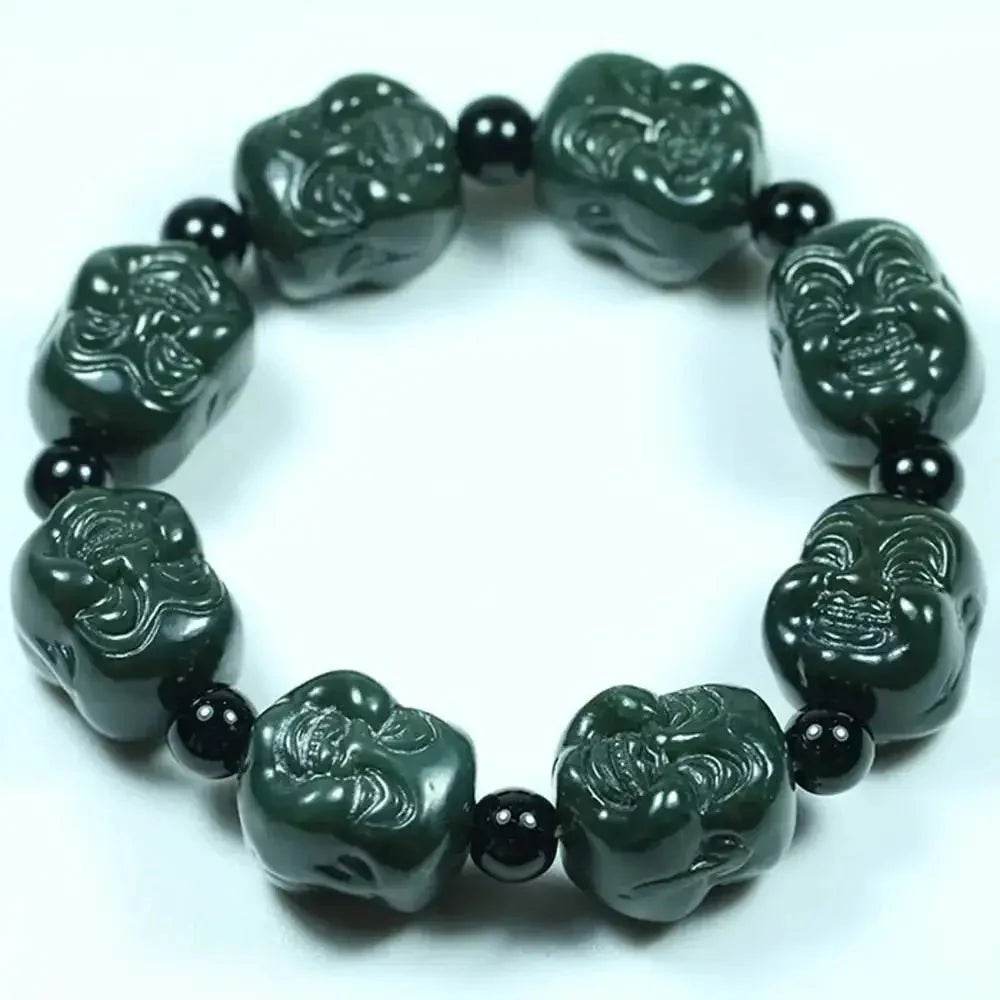 Hetian Jade Buddha Bracelet – Green Luck Beads for Men - Loton Decor
