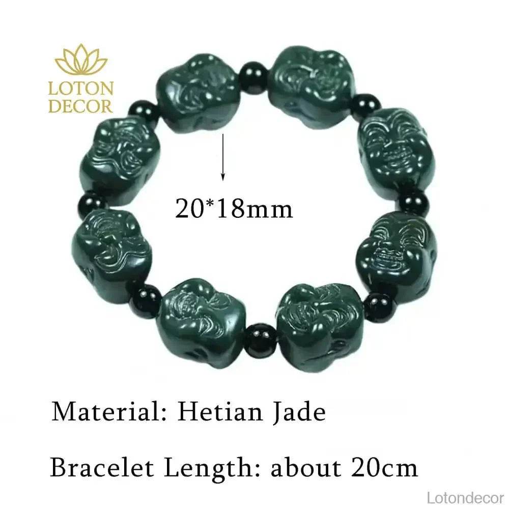 Hetian Jade Buddha Bracelet – Green Luck Beads for Men - Loton Decor