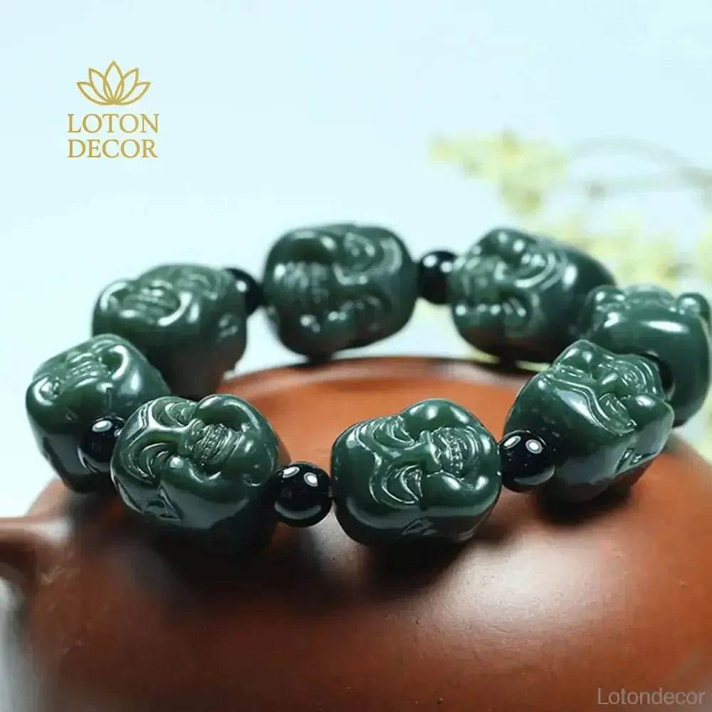 Hetian Jade Buddha Bracelet – Green Luck Beads for Men - Loton Decor