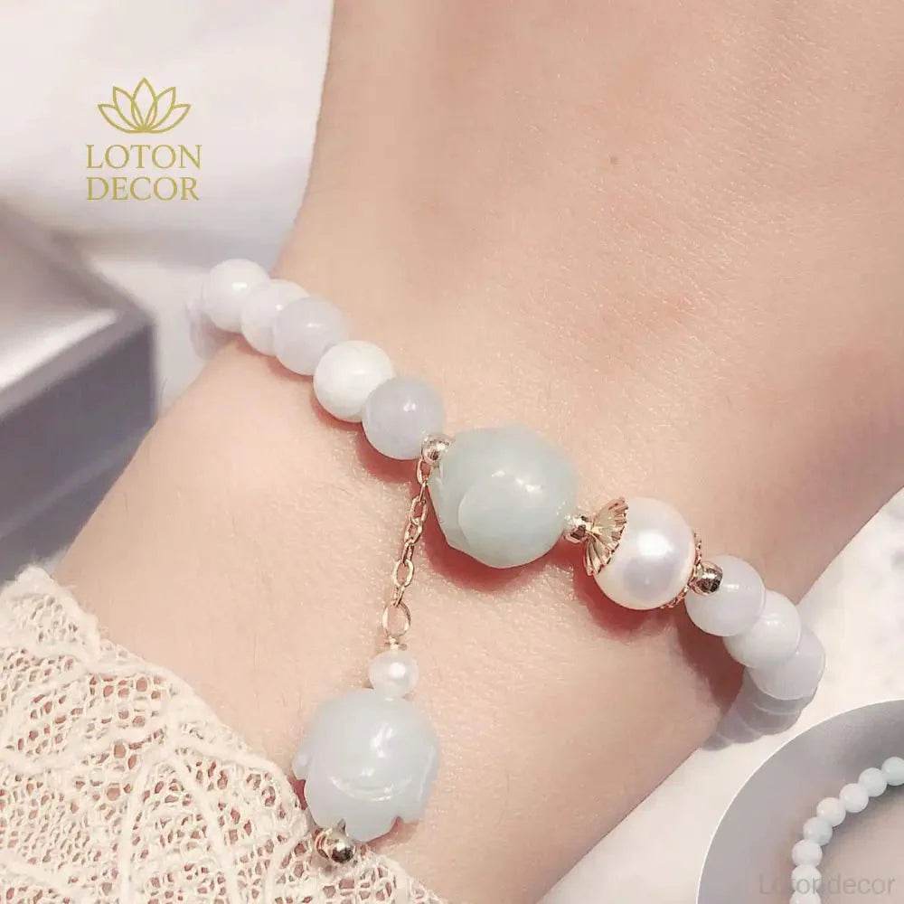 Hetian Jade Lotus Bracelet – Carved Lotus Wealth Charm - Loton Decor